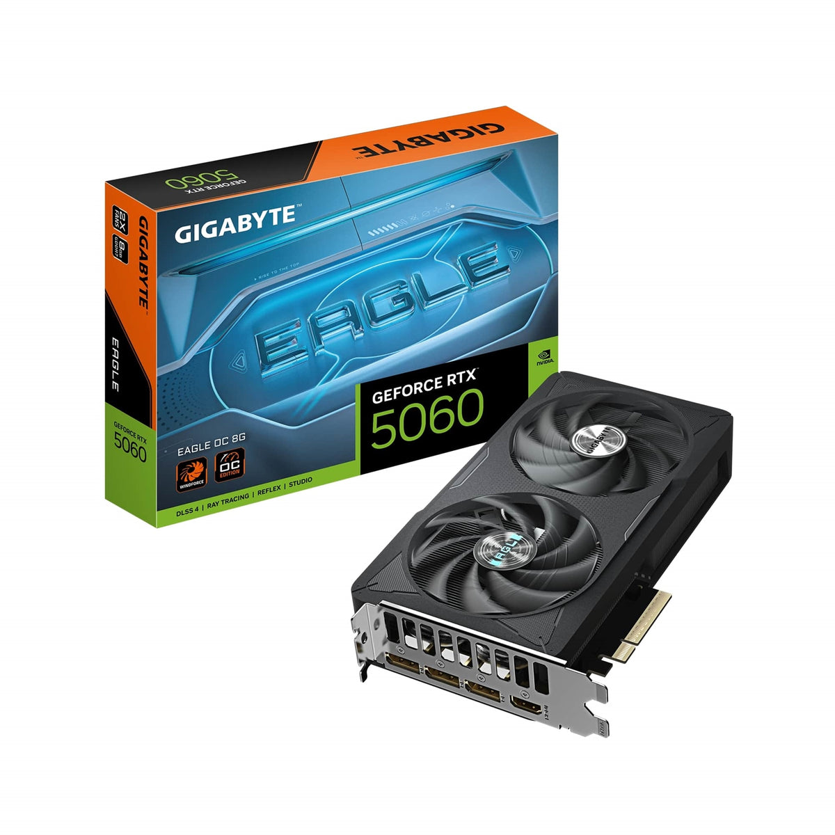 Gigabyte NVIDIA GeForce RTX 5060 EAGLE OC 8GB GDDR7 Graphics Card, 3840 CUDA Cores, 2550 MHz Core Clock, Dual Fan, 3x DisplayPorts / 1x HDMI Port