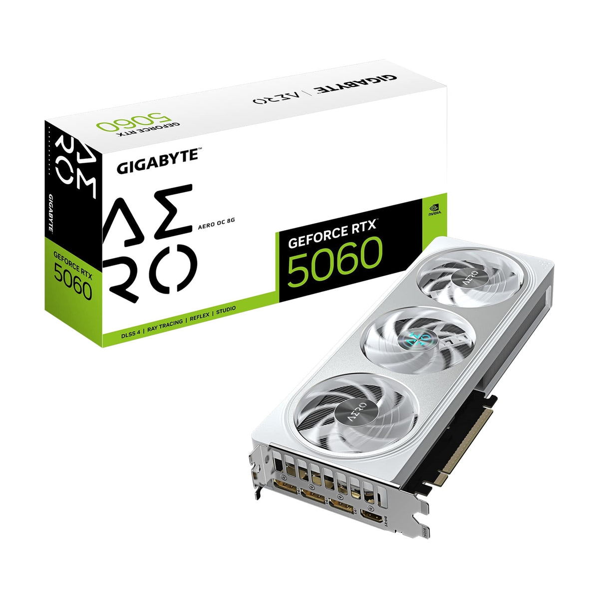 Gigabyte NVIDIA GeForce RTX 5060 AERO OC 8GB GDDR7 Graphics Card, 3840 CUDA Cores, 2595 MHz Core Clock, Triple Fan, 3x DisplayPorts / 1x HDMI Port