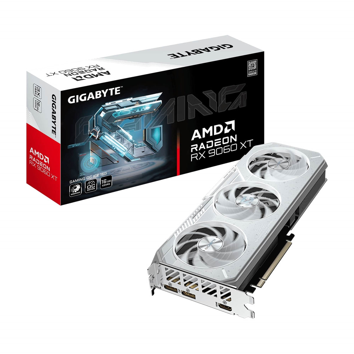 Gigabyte AMD Radeon RX 9060 XT GAMING ICE OC 16GB GDDR6 Graphics Card, 2048 Streams, 3320 MHz Boost Clock, Triple Fan, RGB, 2x DisplayPorts / 1x HDMI Port