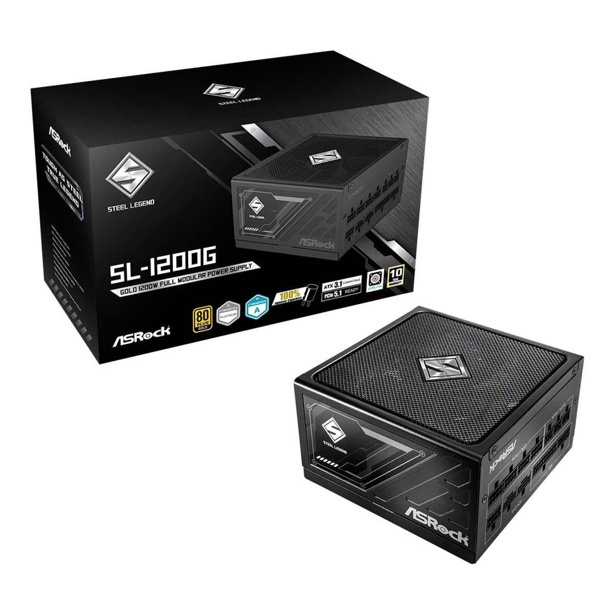 ASRock SL-1200G 1200W ATX Power Supply Unit, 80 PLUS GOLD Certified, 135mm Striped Axial FDB Fan, High Efficiency PSU