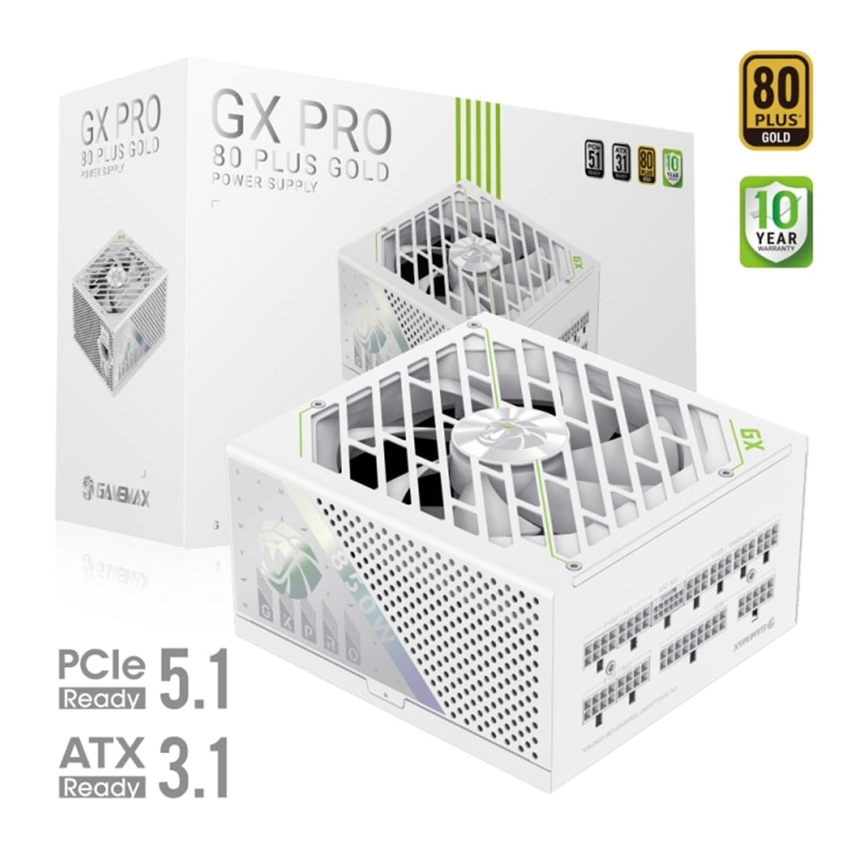 GAMEMAX GX-850 Pro Modular 80 Plus Gold ATX3.0 PCIe 5.0 PSU With 135mm FDB Fan, White