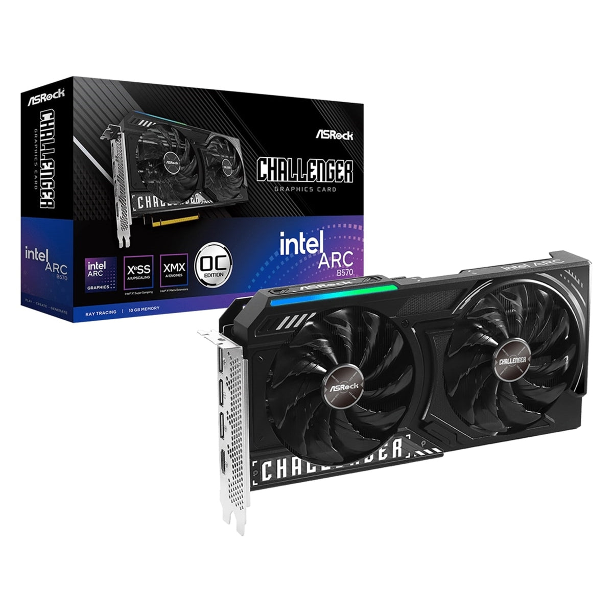 ASRock Intel Arc B570 Challenger OC 10GB GDDR6 Graphics Card, 2600 MHz Base Clock, Dual Fan, 3x DisplayPorts / 1x HDMI Port