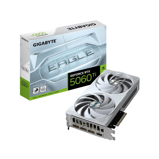 Gigabyte NVIDIA GeForce RTX 5060 Ti EAGLE OC ICE 8GB GDDR7 Graphics Card, 4608 CUDA Cores, 2617 MHz Core Clock, Dual Fan, 3x DisplayPorts / 1x HDMI Port