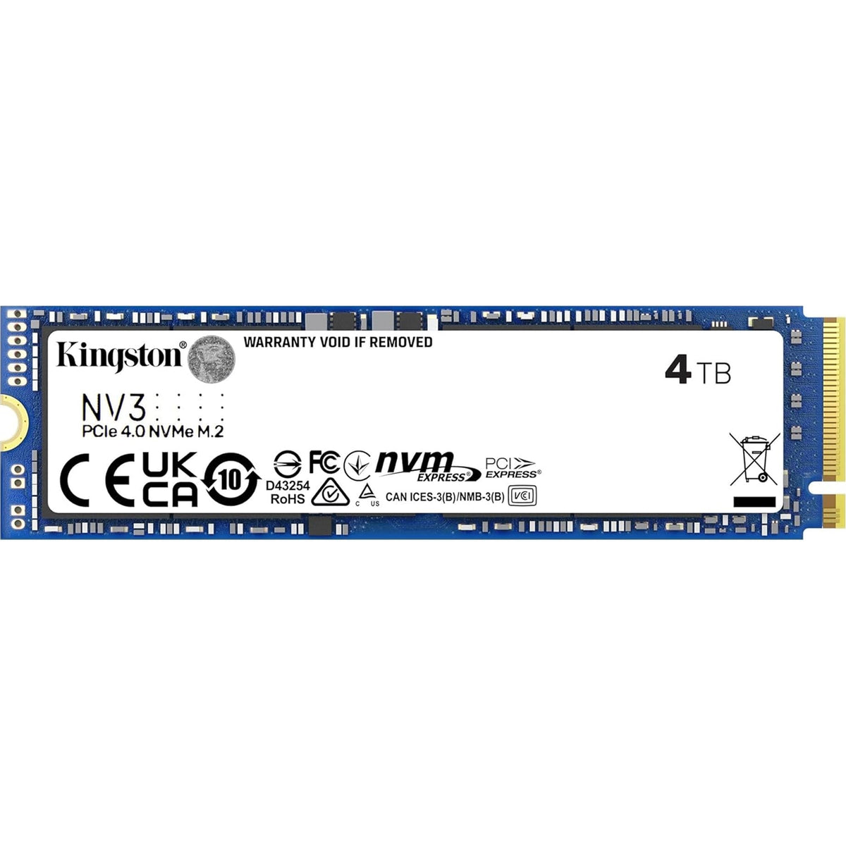 Kingston NV3 (SNV3S/4000G) 4TB NVMe SSD, M.2 Interface, PCIe Gen4, 2280, Read 6000 MB/s, Write 5000 MB/s, 3 Year Warranty