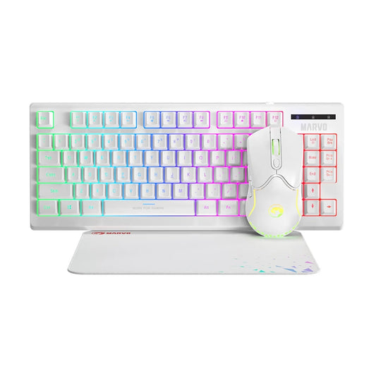 Marvo Scorpion CM310 Loot 30 3 in 1 RGB Wired Gaming UK Layout TKL Keyboard, Mouse and Mat Bundle (White)