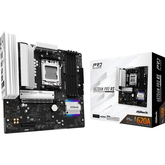 ASRock A620AM PRO RS AMD AM5 Socket Motherboard, Micro-ATX, 4x DDR5 Slots, 3x M.2 Sockets, 2.5GbE LAN, 1x HDMI Port / 1x DisplayPort