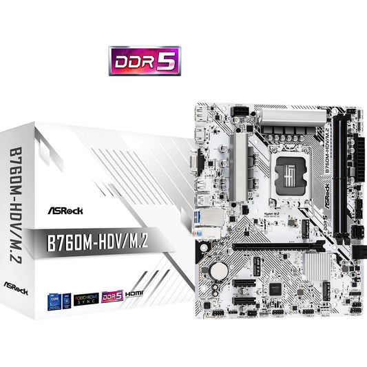 ASRock B760M-HDV/M.2 Intel 1700 Socket Motherboard, Micro-ATX, 2x DDR5 Slots, 2x M.2 Sockets, 2.5GbE LAN, 1x D-Sub / 1x DisplayPort / 1x HDMI Port