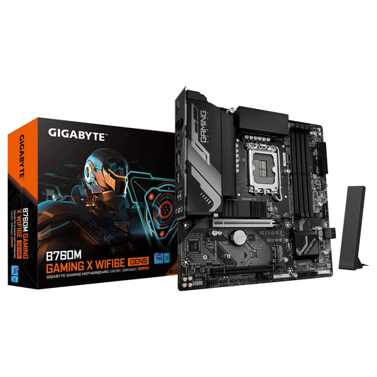 Gigabyte B760M GAMING X WIFI6E GEN 5 Intel 1700 Socket Motherboard, Micro-ATX, 4x DDR5 Slots, 2x M.2 Sockets, 2.5GbE LAN, Wi-Fi 6E, 1x HDMI Port / 1x DisplayPort