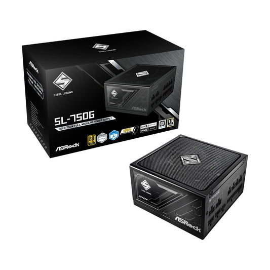 ASRock Steel Legend SL-750G 750W ATX Power Supply Unit, 80 Plus Gold Certified, 120mm Silent Cooling Fan, High Efficiency PSU