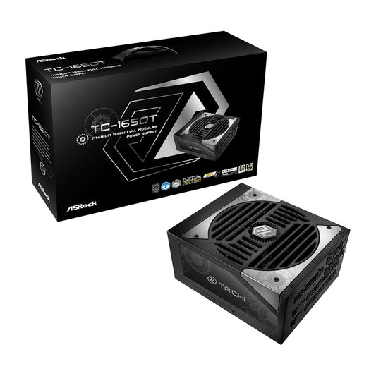 ASRock TC-1650T, 1600W ATX Power Supply Unit, 80 PLUS TITANIUM Certified. 135mm Striped Axial FDB Fan, High Efficiency PSU