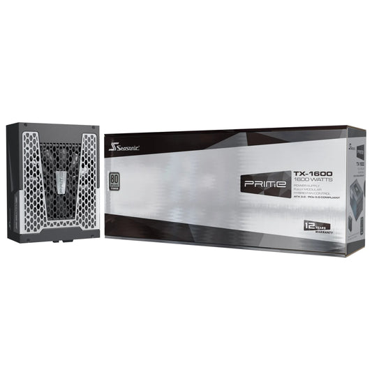 Seasonic PRIME TX ATX 3.1 (PRIME-TX-1600-ATX30) 1600W PSU, 135mm Fan, 80 PLUS Titanium, Fully Modular, Individual Black Cables with Braided Pattern, 12 Years Warranty