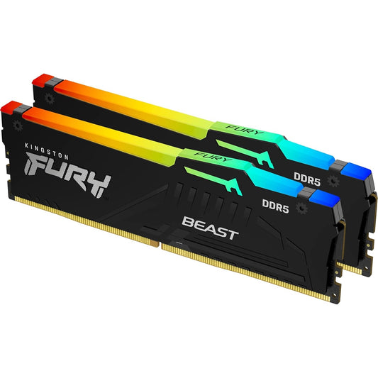 Kingston FURY Beast KF560C36BBEAK2-64 64GB (2x 32GB) DIMM System Memory, 6000MHz, DDR5, CL36, Black, RGB, Intel XMP, AMD EXPO